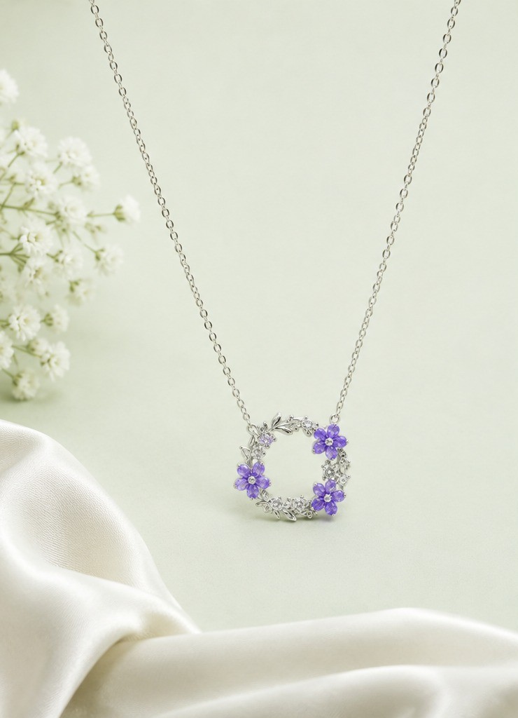 Artisan handcrafted purple floral pendant in 92.5 sterling silver